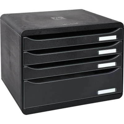Exacompta Schubladenbox BIG-BOX plus quer 4 Schubladen DIN A4, Überbreite Polystyrol Gehäusefarbe: schwarz Farbe der Schublade: schwarz